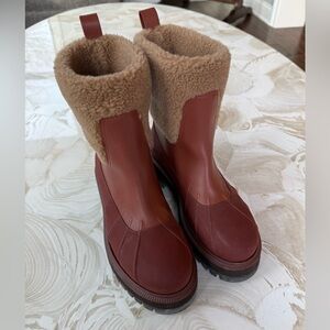 Sz 39 Loro Piana Brown Leather Regent Faux Fur Winter Boot Shoes